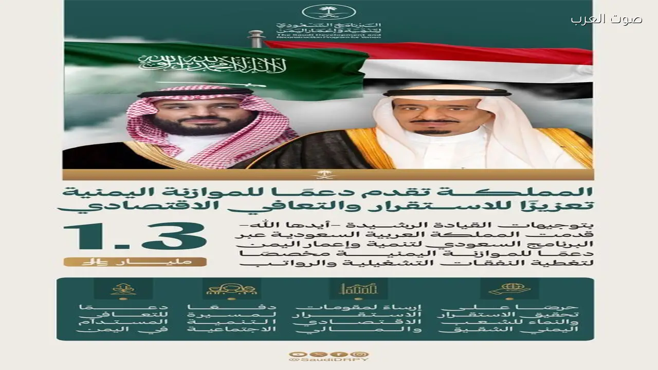 المملكة تدعم الموازنة اليمنية بمبلغ 1.3 مليار ريال