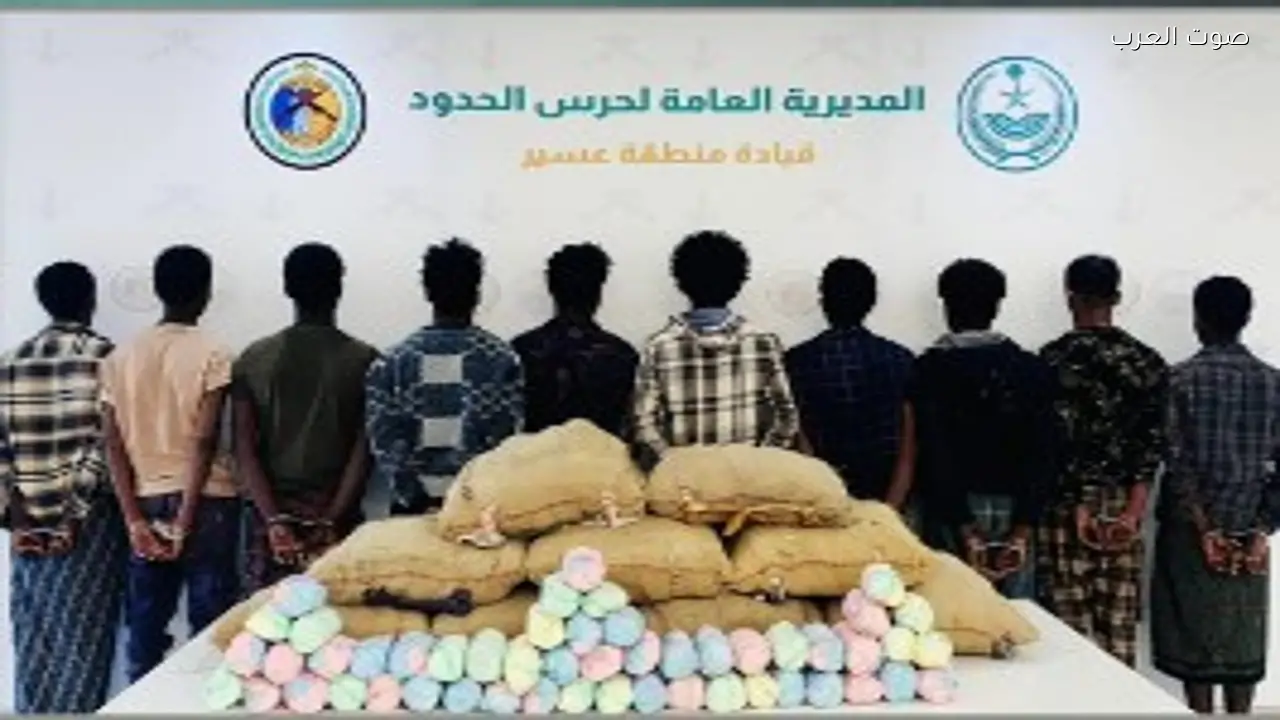 حرس الحدود بعسير يضبط 10 إثيوبيين بحوزتهم 200 كيلوجرام من القات