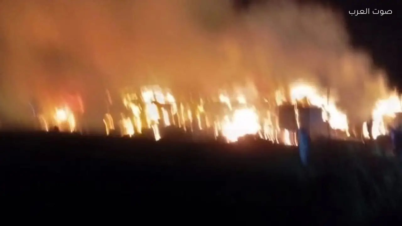 حريق ضخم في شونة قش الأرز بقرية بشبيش بالمحلة