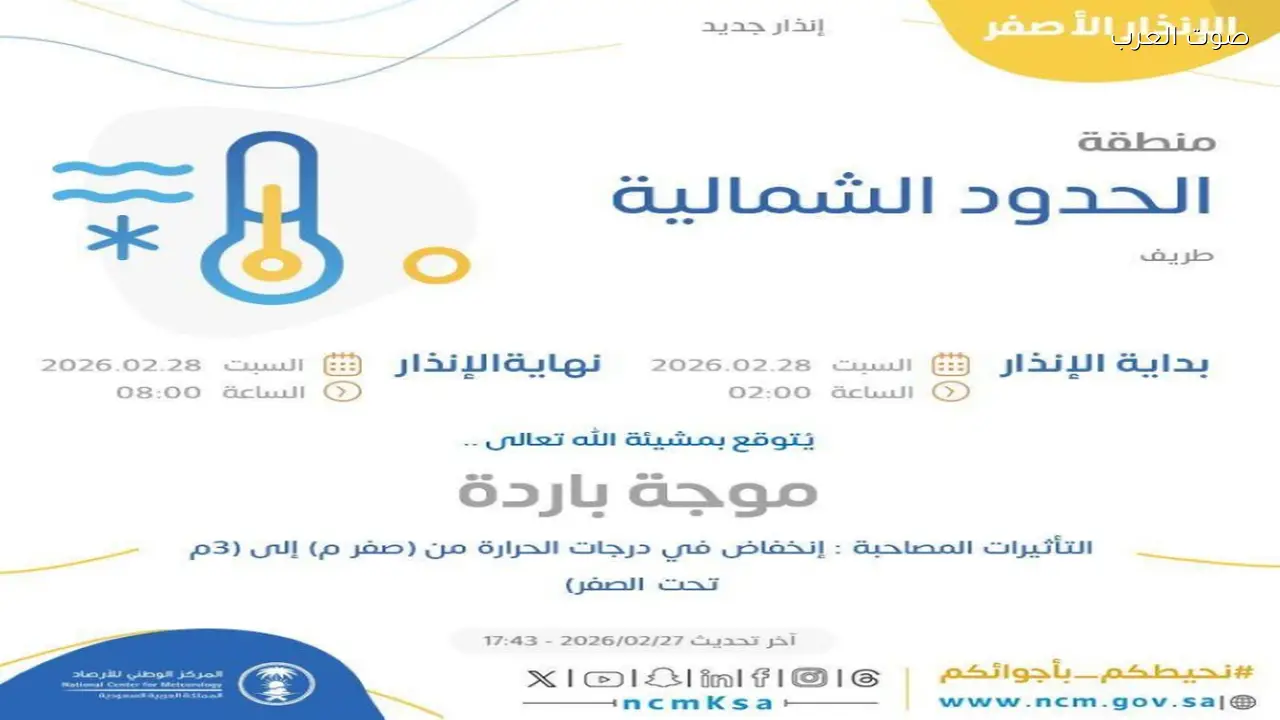 موجة باردة تؤثر على مدينة طريف وفقًا لتوقعات الأرصاد الجوية